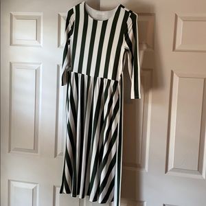 Midi green white stripe modest dress